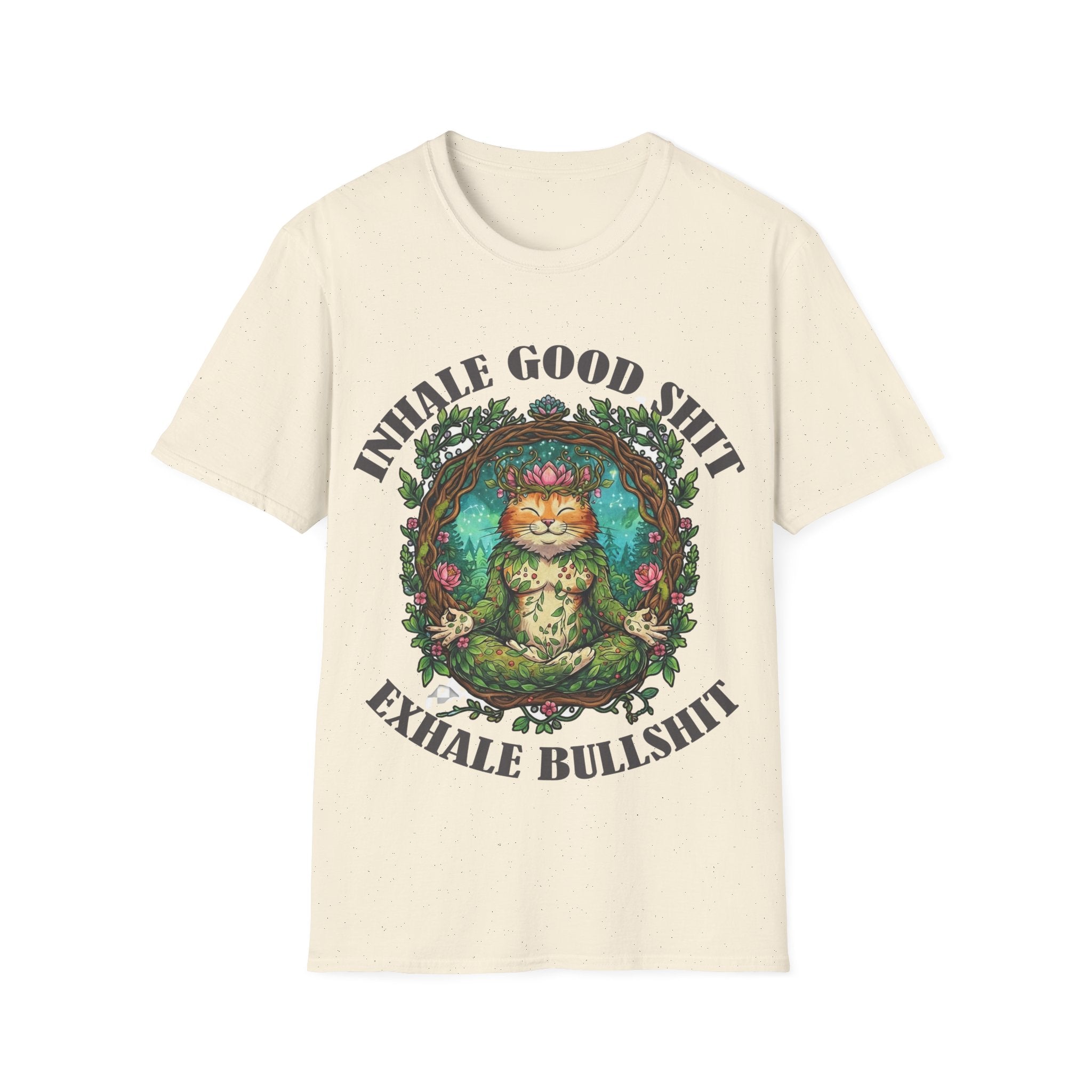 Meditating Cat T-Shirt — "Inhale Good Shit, Exhale Bullshit" Funny Zen