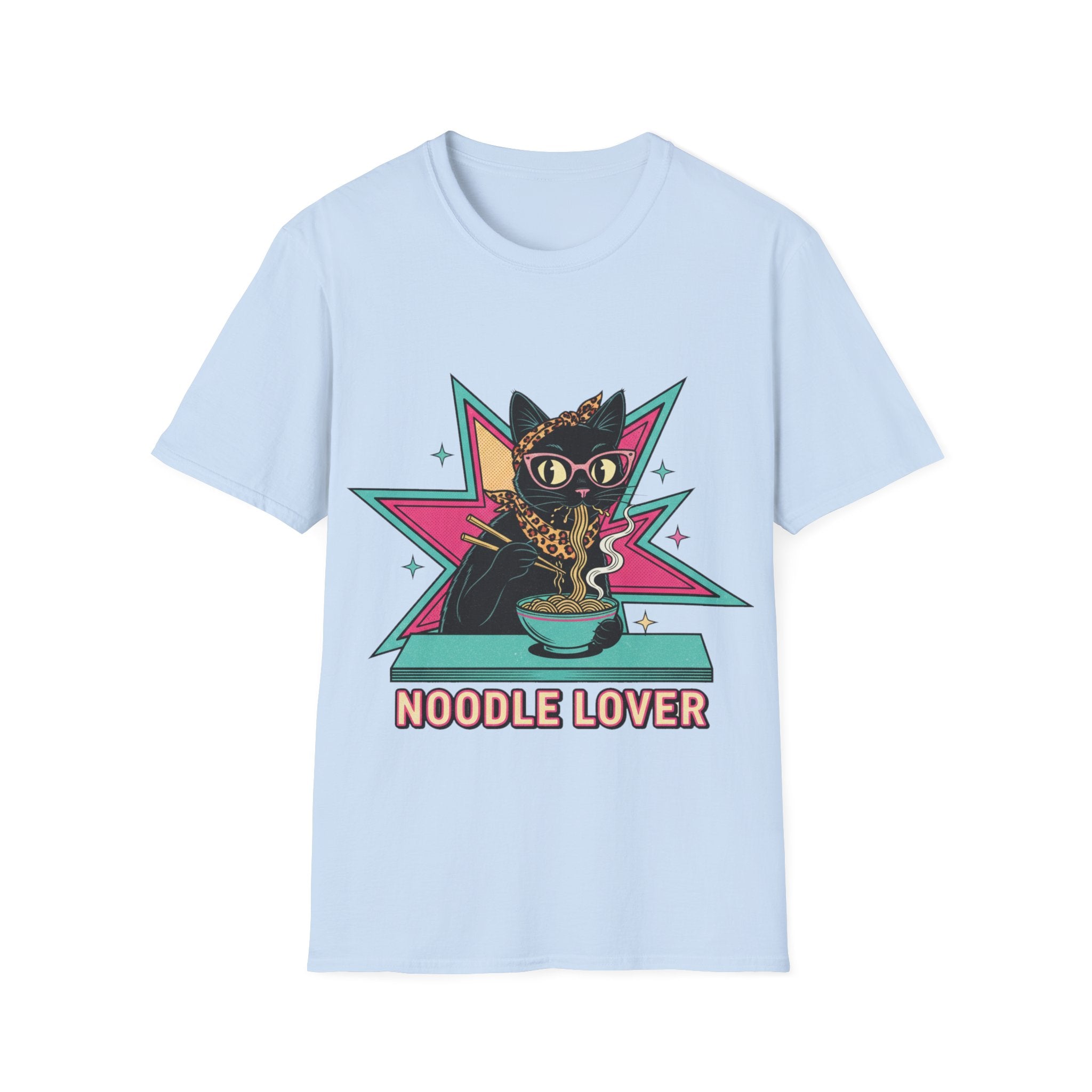 Noodle Lover Cat T-Shirt — Retro Kawaii Ramen Graphic Tee