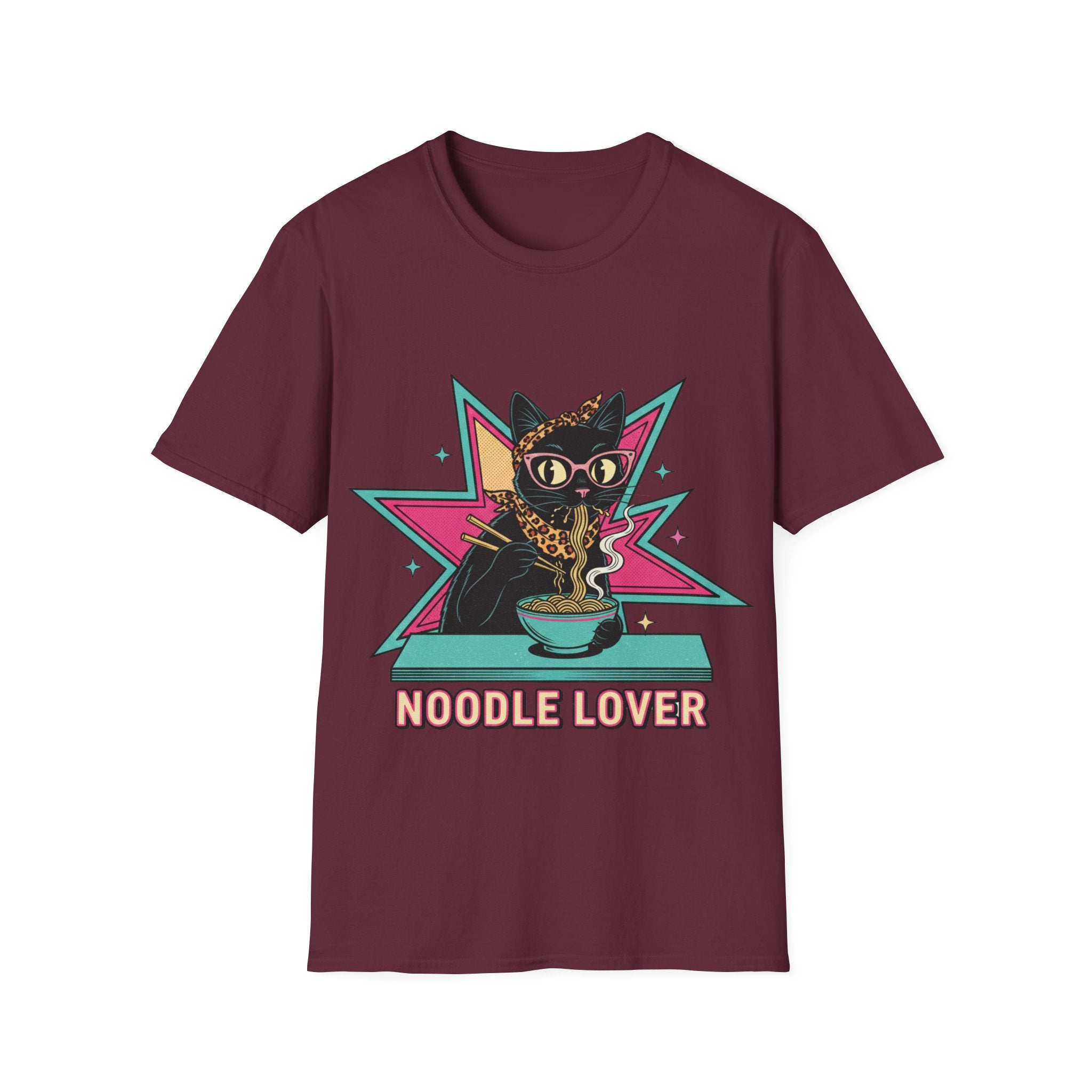 Noodle Lover Cat T-Shirt — Retro Kawaii Ramen Graphic Tee
