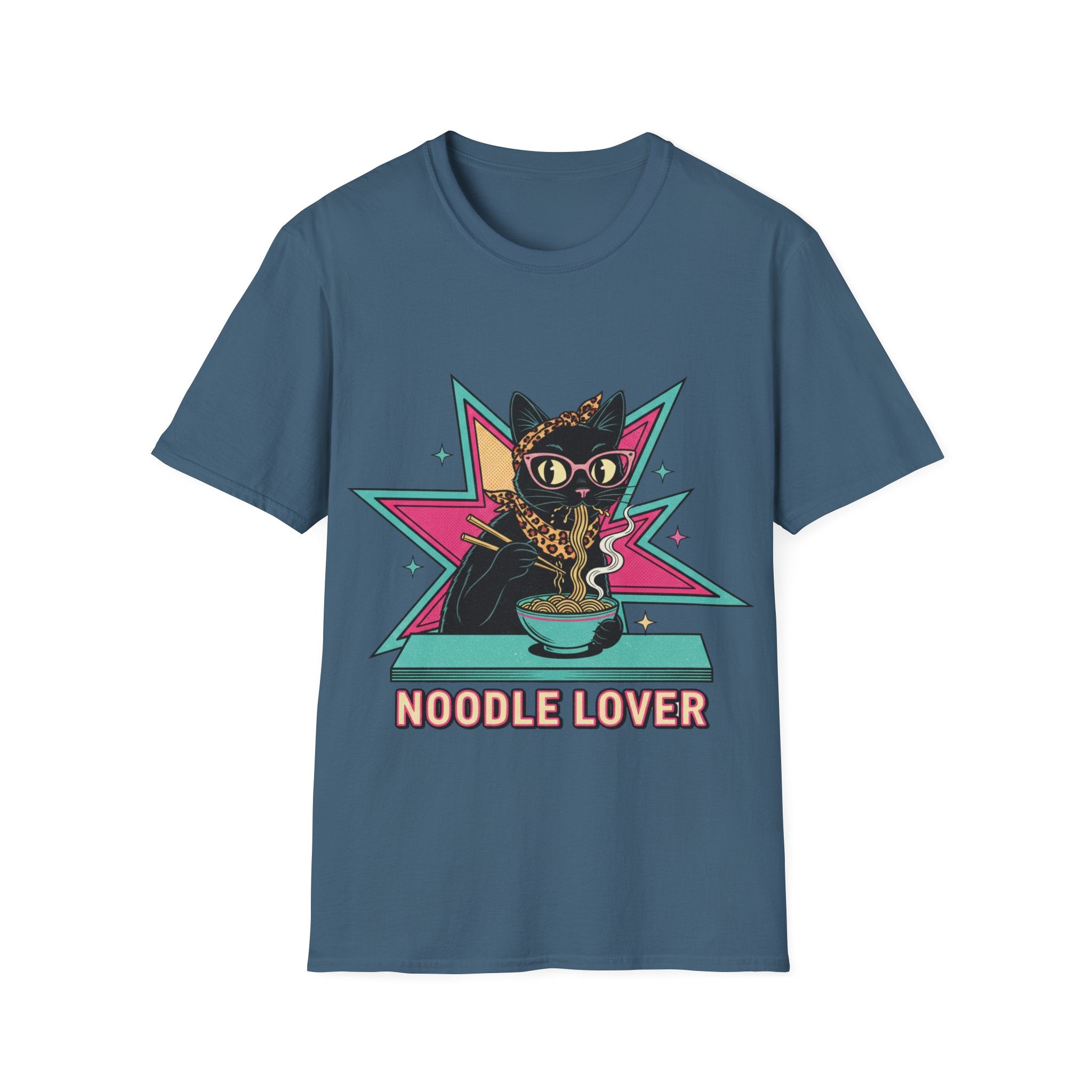 Noodle Lover Cat T-Shirt — Retro Kawaii Ramen Graphic Tee