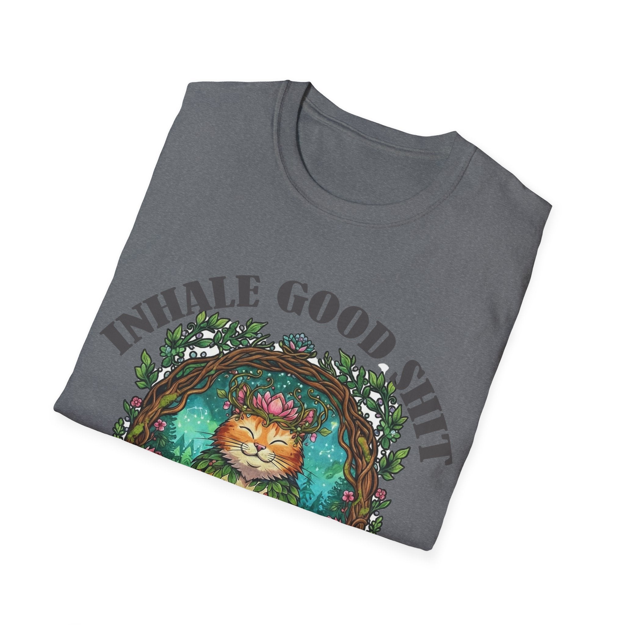 Meditating Cat T-Shirt — "Inhale Good Shit, Exhale Bullshit" Funny Zen