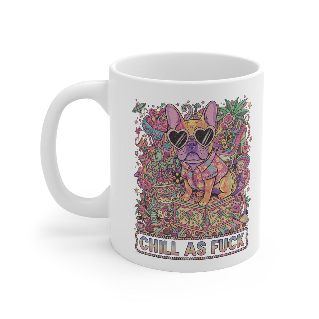 Chill As F*** French Bulldog Mug — Colorful Psychedelic 11oz & 15oz Ceramic Coffee Cup