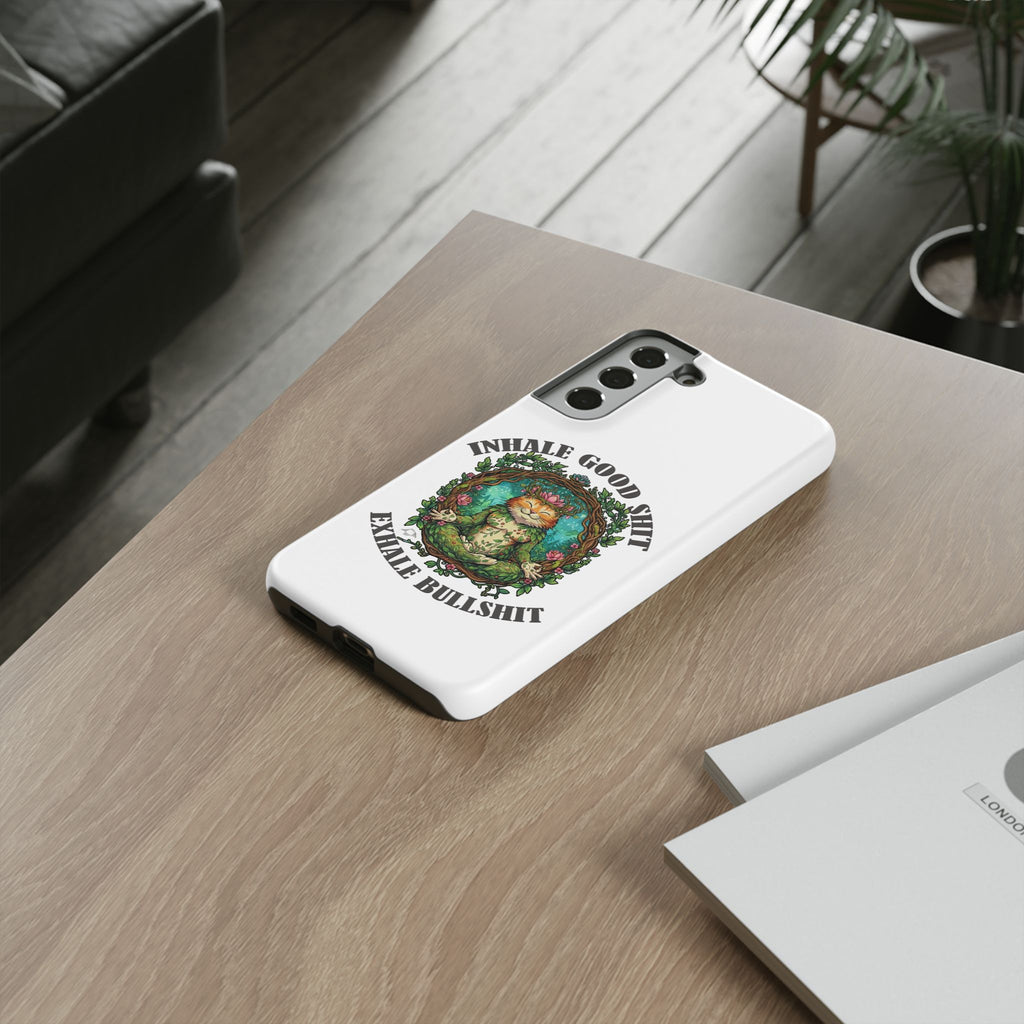 Phone Case - "Inhale Good Shit, Exhale Bullshit" Zen Cat Protective Case