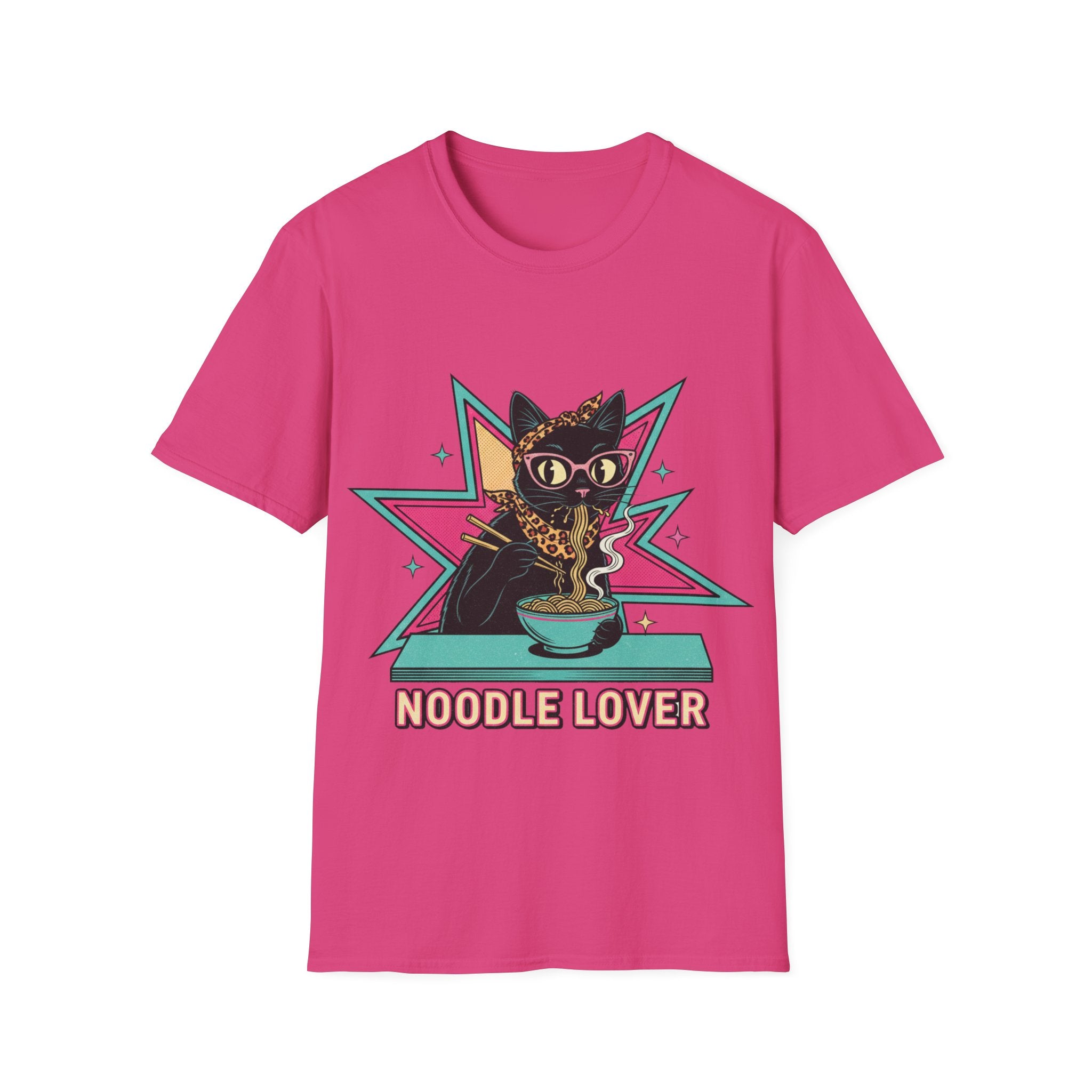 Noodle Lover Cat T-Shirt — Retro Kawaii Ramen Graphic Tee