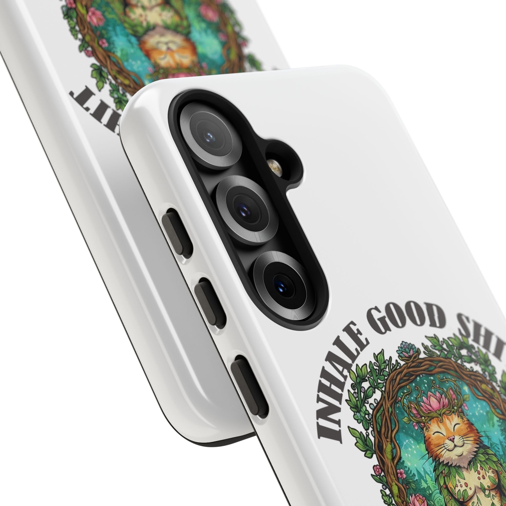 Phone Case - "Inhale Good Shit, Exhale Bullshit" Zen Cat Protective Case