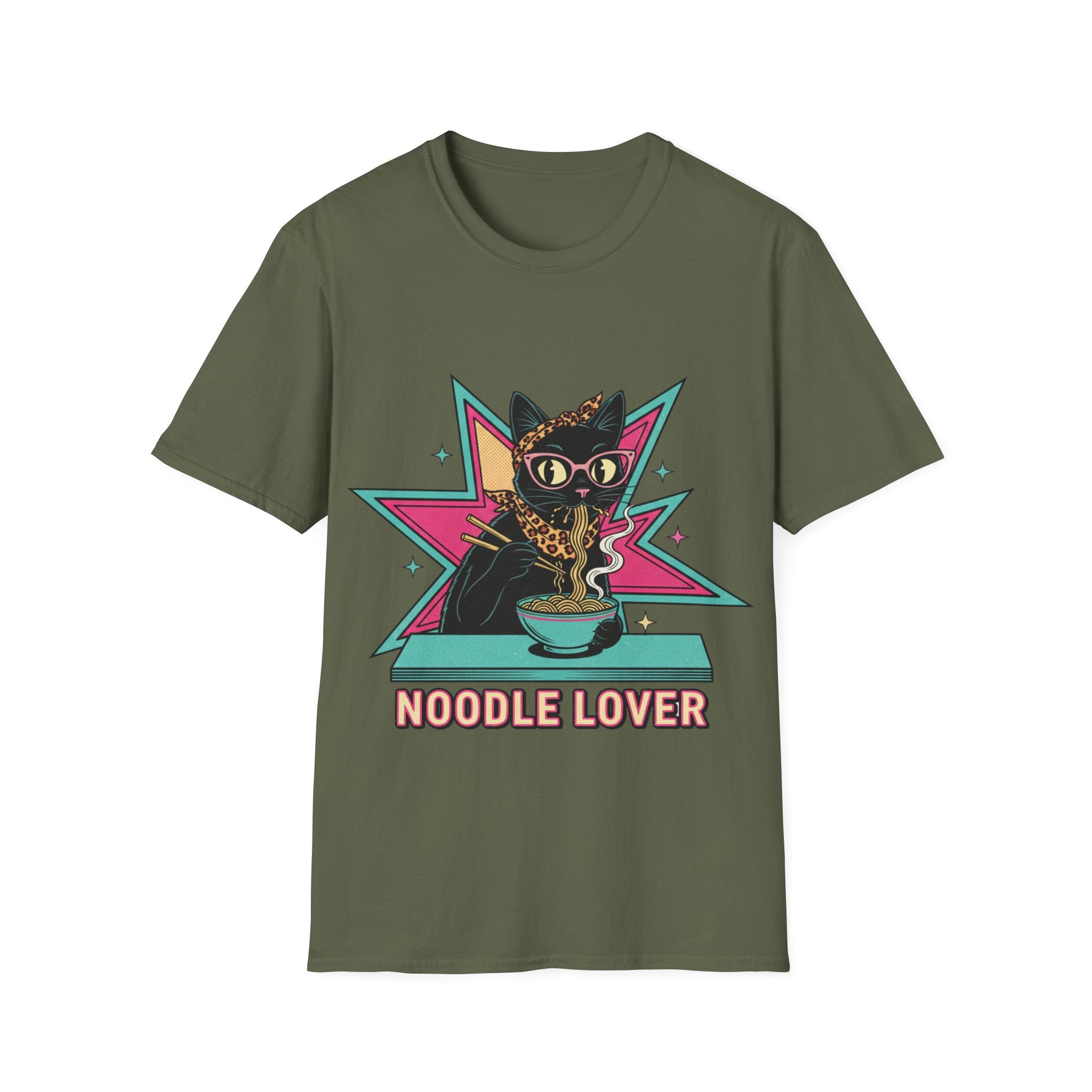 Noodle Lover Cat T-Shirt — Retro Kawaii Ramen Graphic Tee