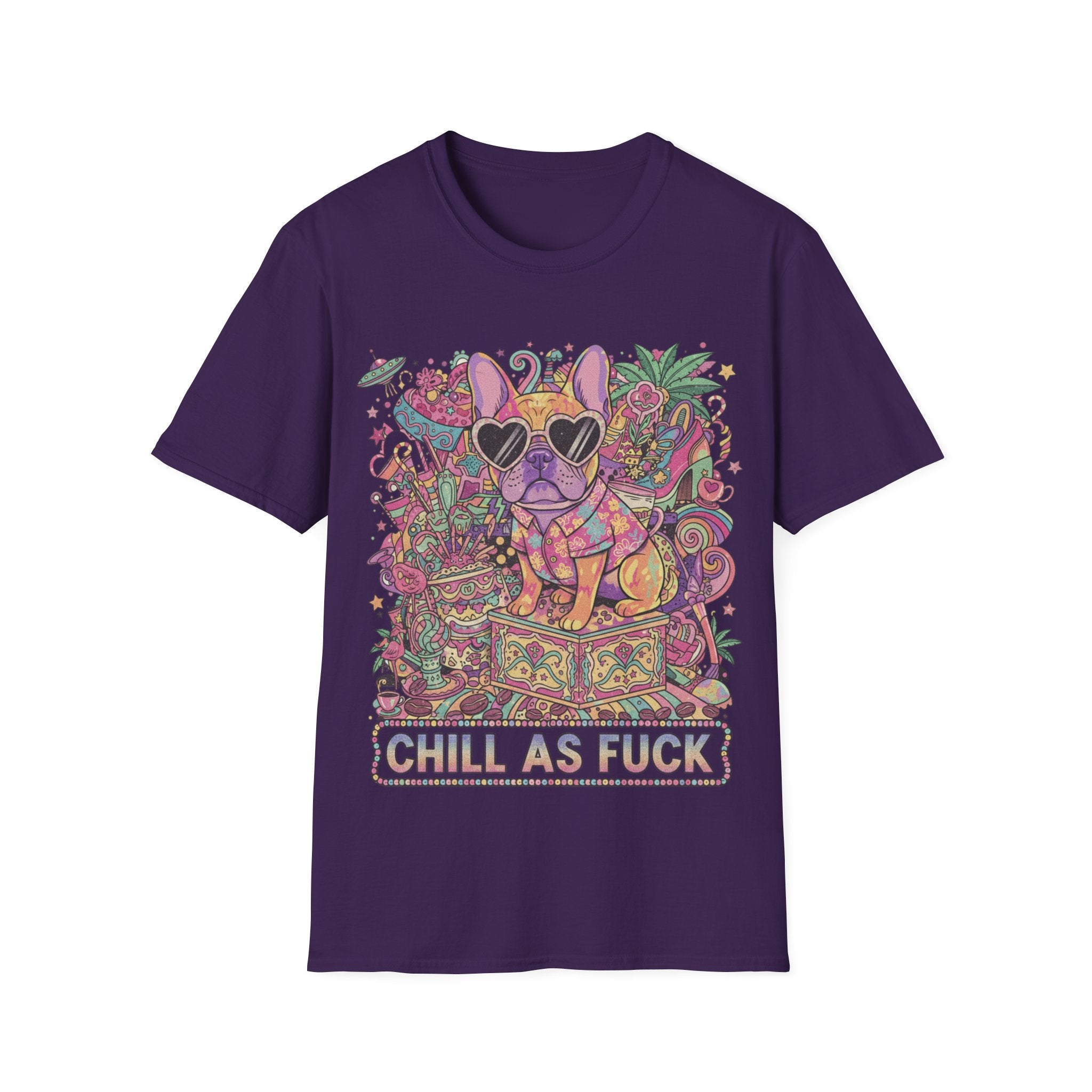 Chill As Fuck French Bulldog T-Shirt — Retro Psychedelic Pet Graphic Tee
