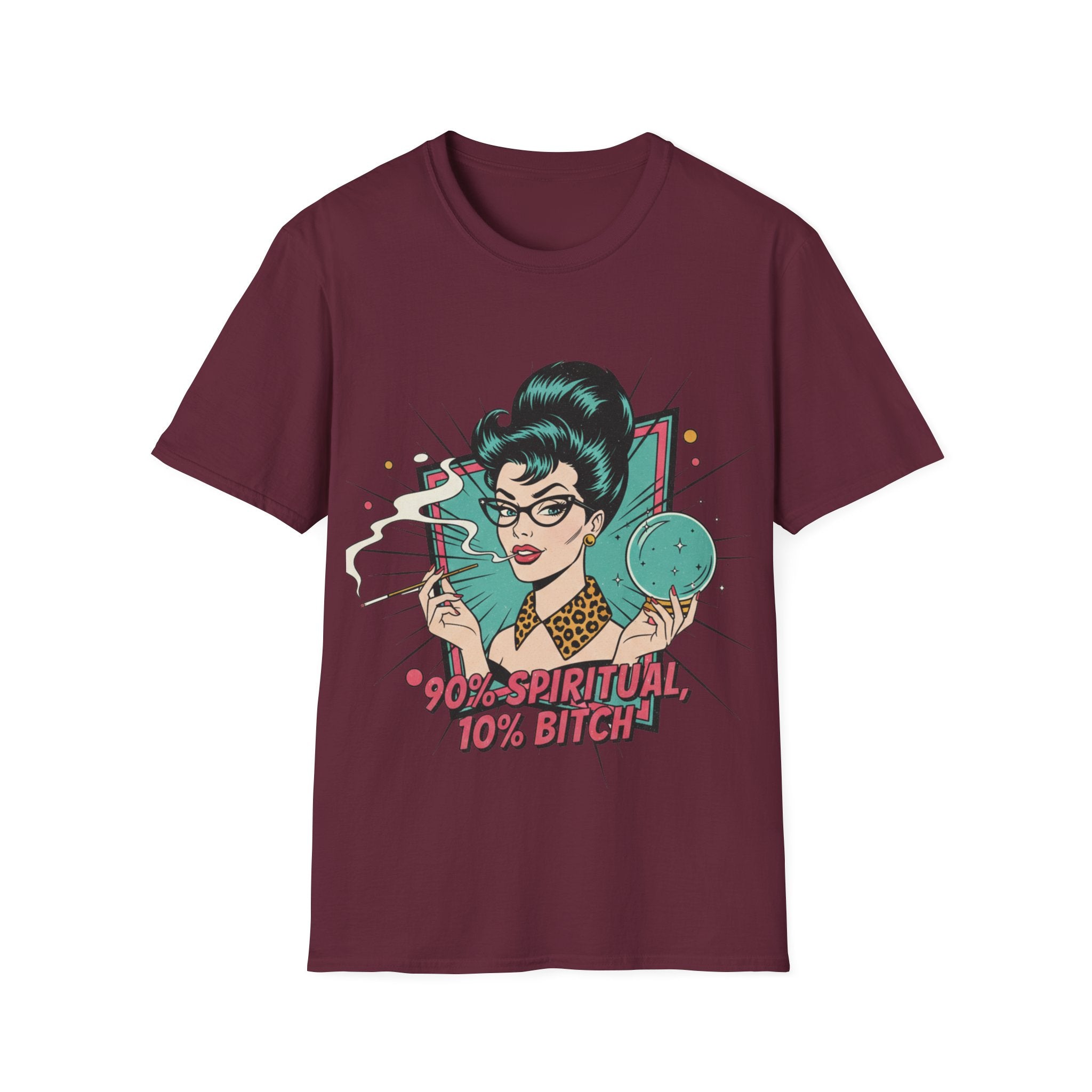 Spiritual Witch Retro T‑Shirt — “90% Spiritual 10% Bitch” Crystal Ball Tee