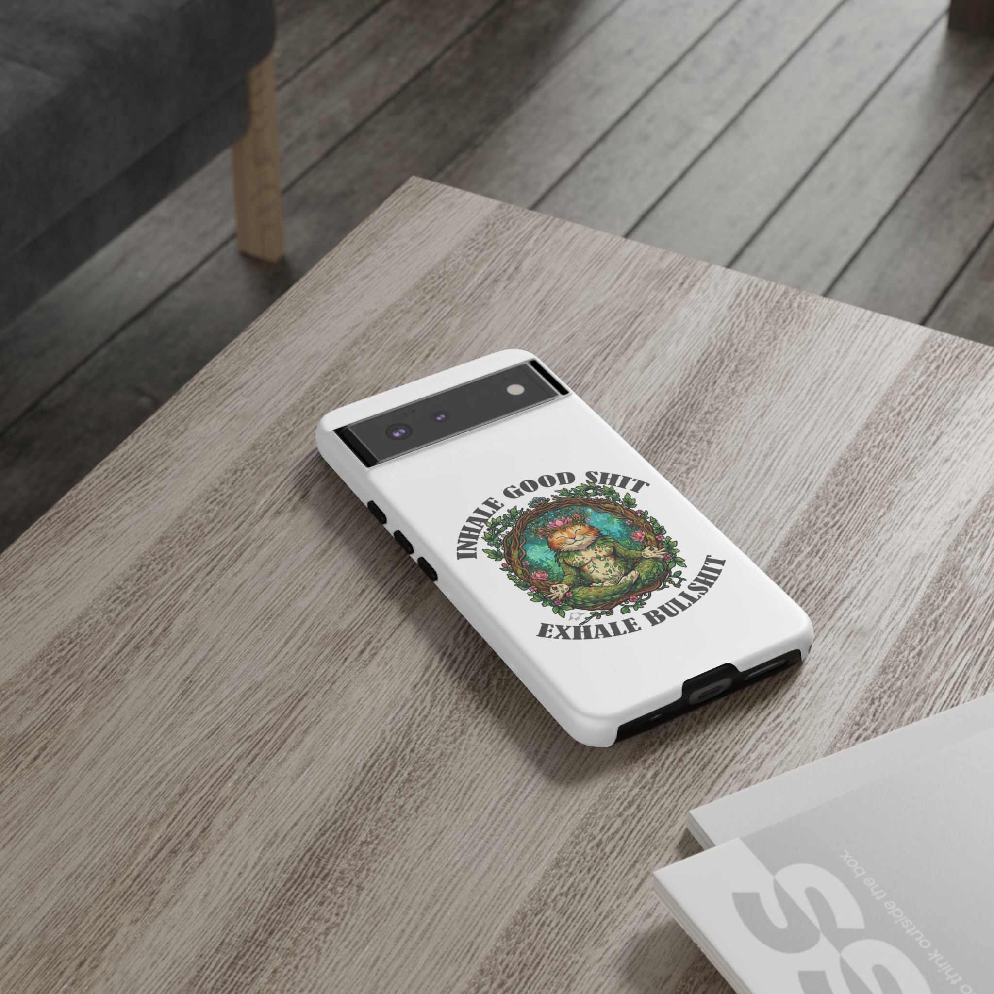 Phone Case - "Inhale Good Shit, Exhale Bullshit" Zen Cat Protective Case