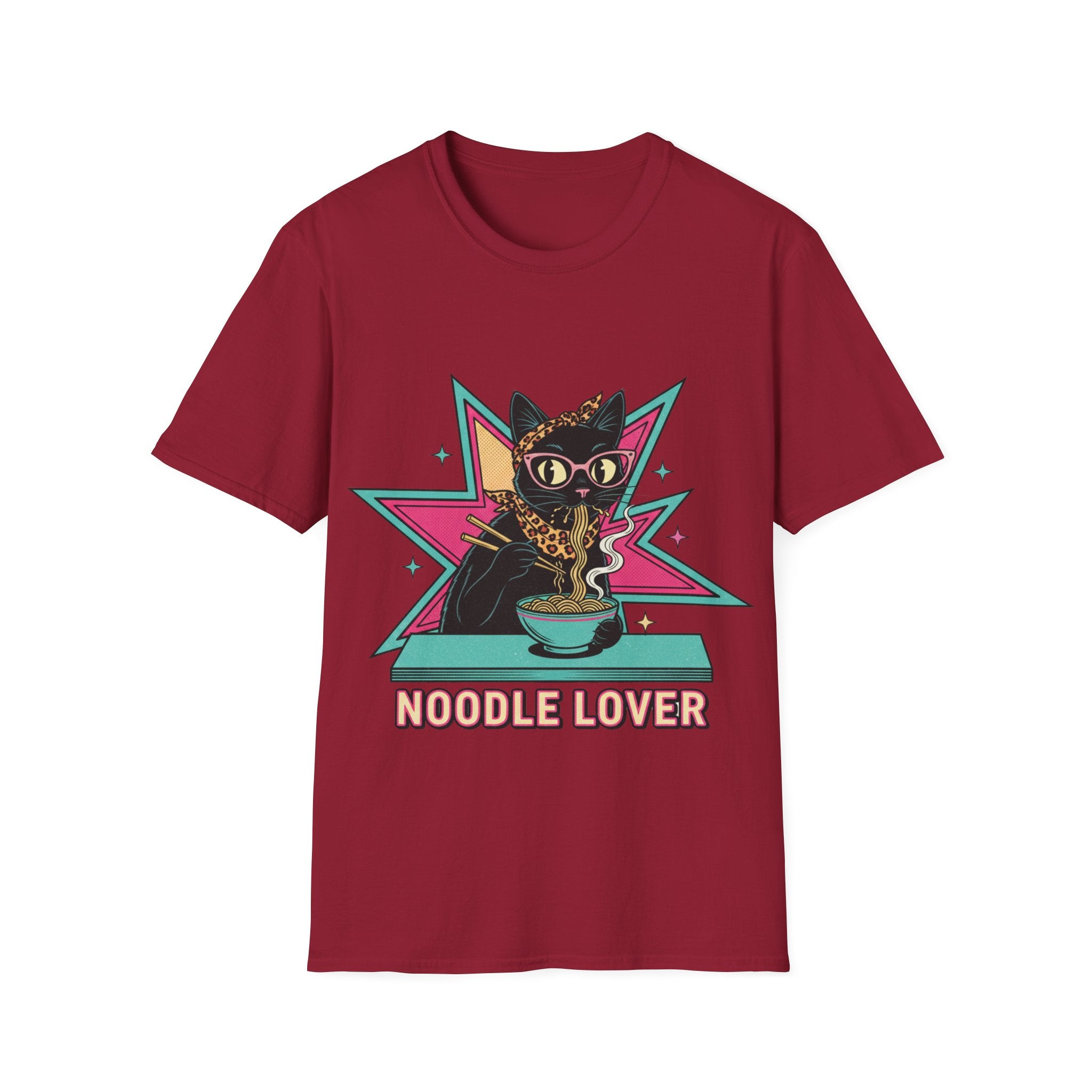 Noodle Lover Cat T-Shirt — Retro Kawaii Ramen Graphic Tee