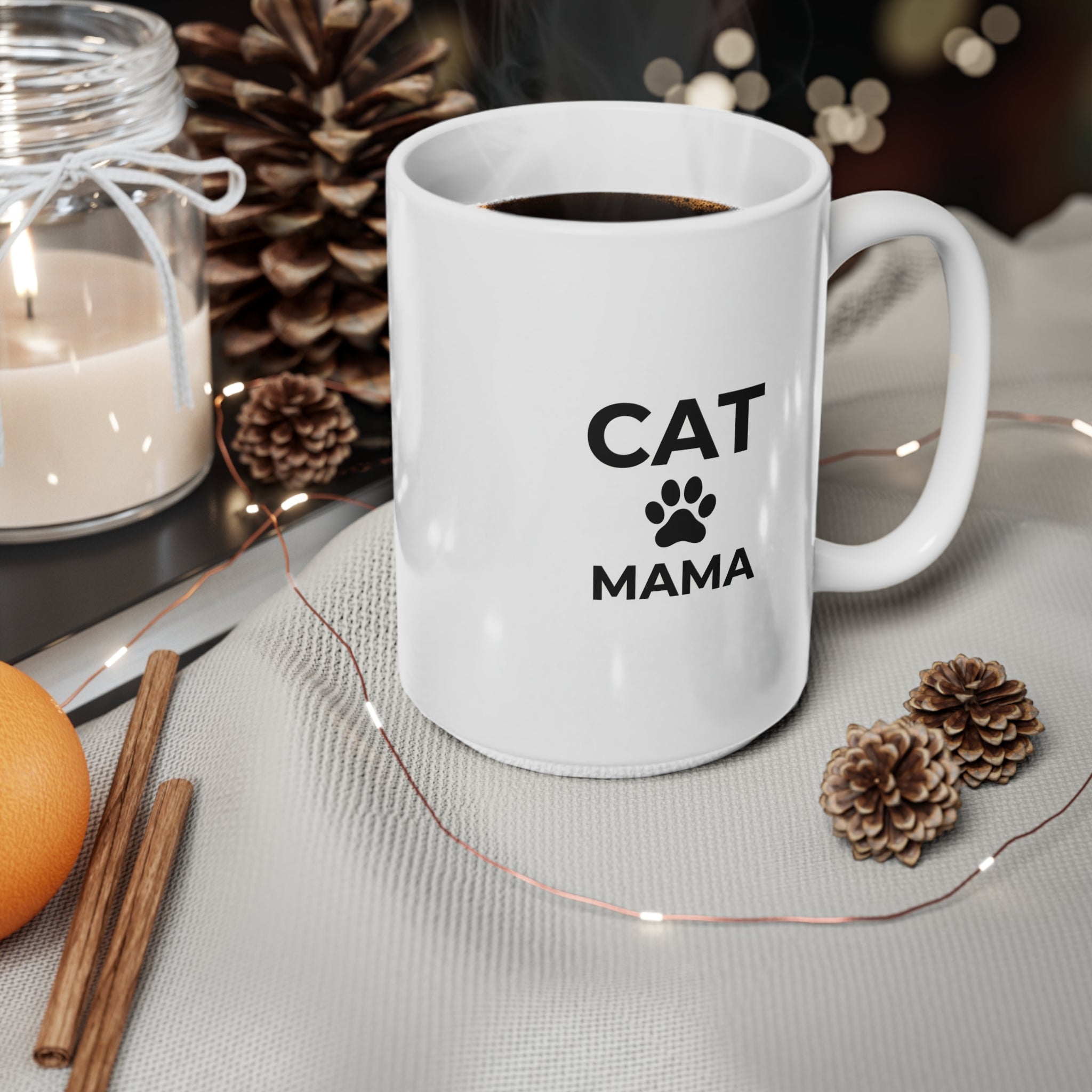 Cat Mama Ceramic Mug — 11oz & 15oz Paw Print Coffee Cup