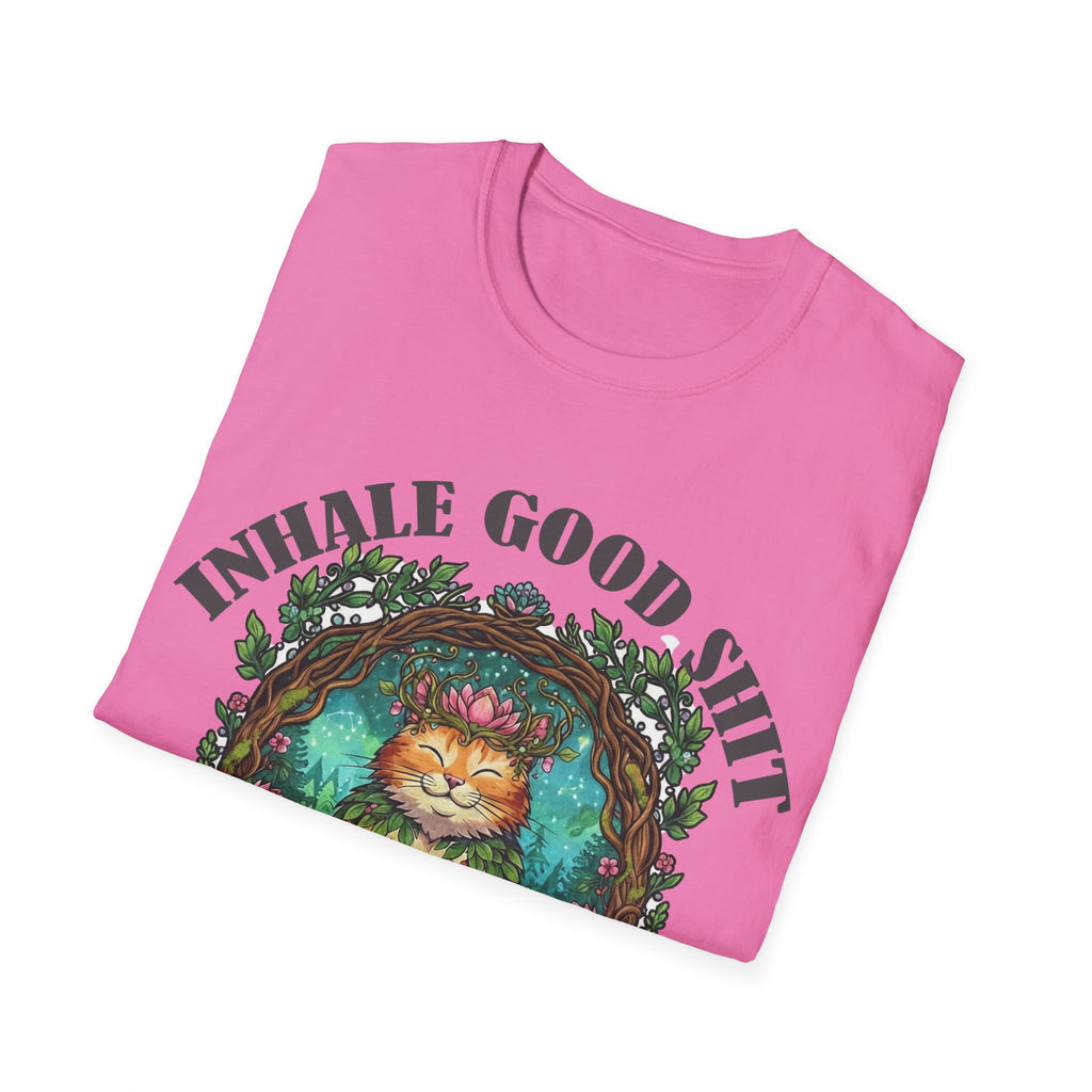 Meditating Cat T-Shirt — "Inhale Good Shit, Exhale Bullshit" Funny Zen