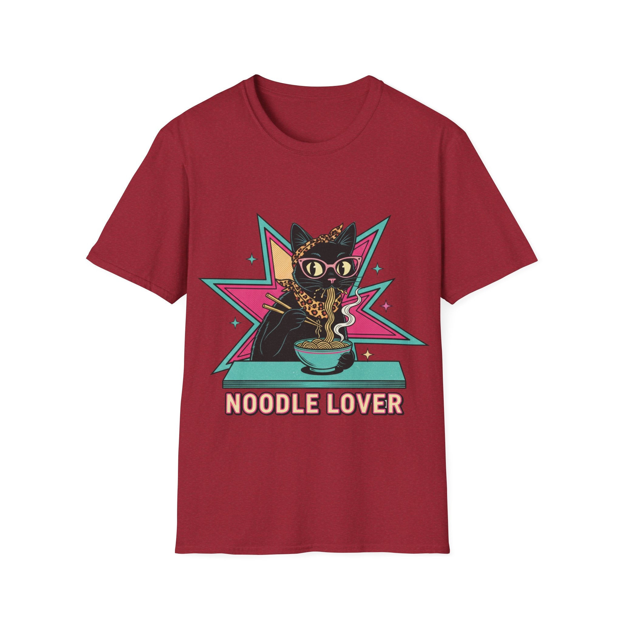 Noodle Lover Cat T-Shirt — Retro Kawaii Ramen Graphic Tee