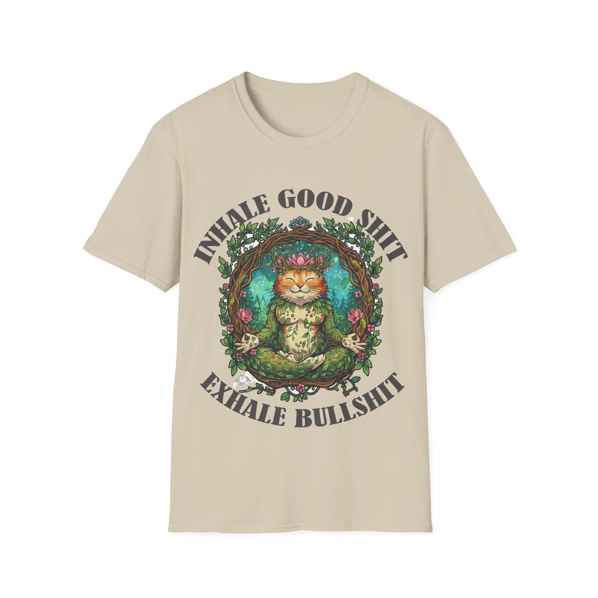 Meditating Cat T-Shirt — "Inhale Good Shit, Exhale Bullshit" Funny Zen
