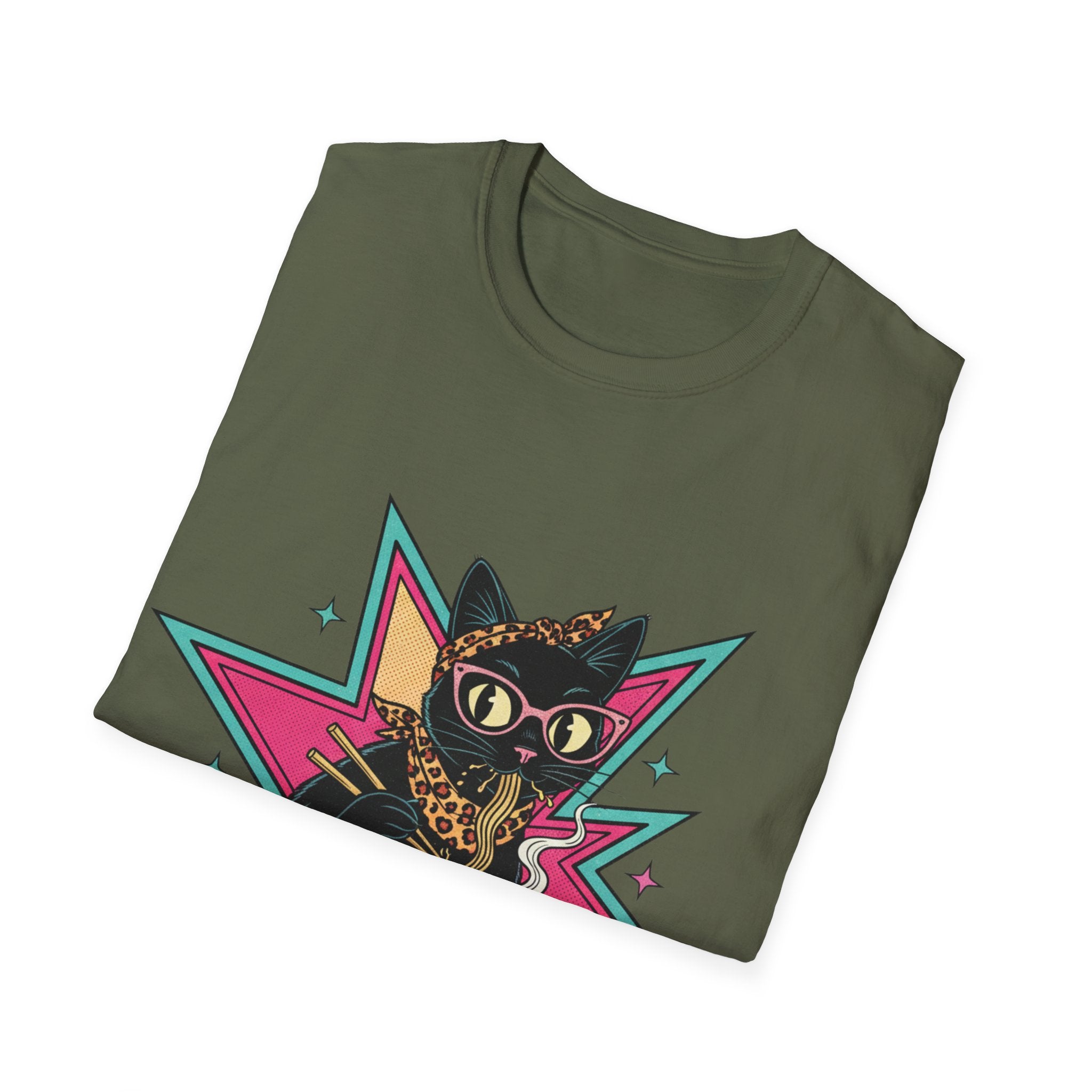 Noodle Lover Cat T-Shirt — Retro Kawaii Ramen Graphic Tee