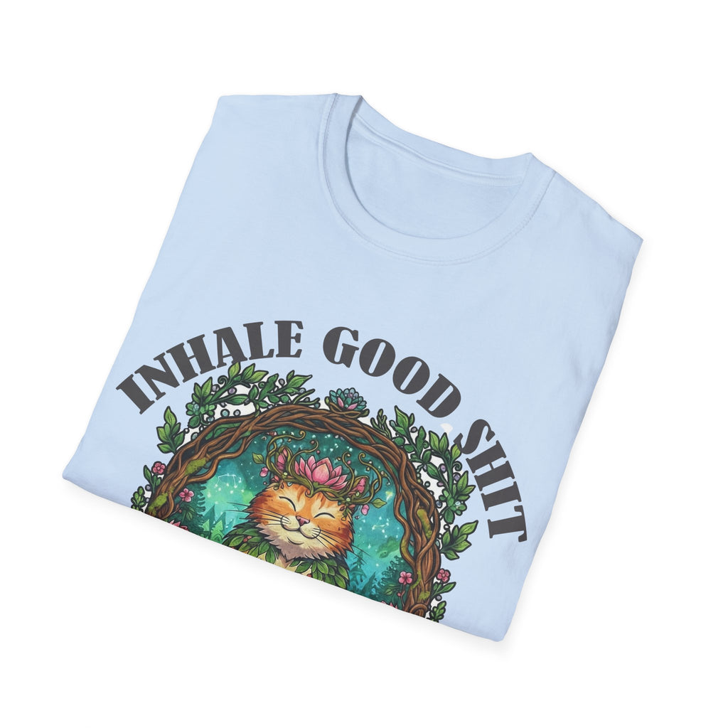 Meditating Cat T-Shirt — "Inhale Good Shit, Exhale Bullshit" Funny Zen