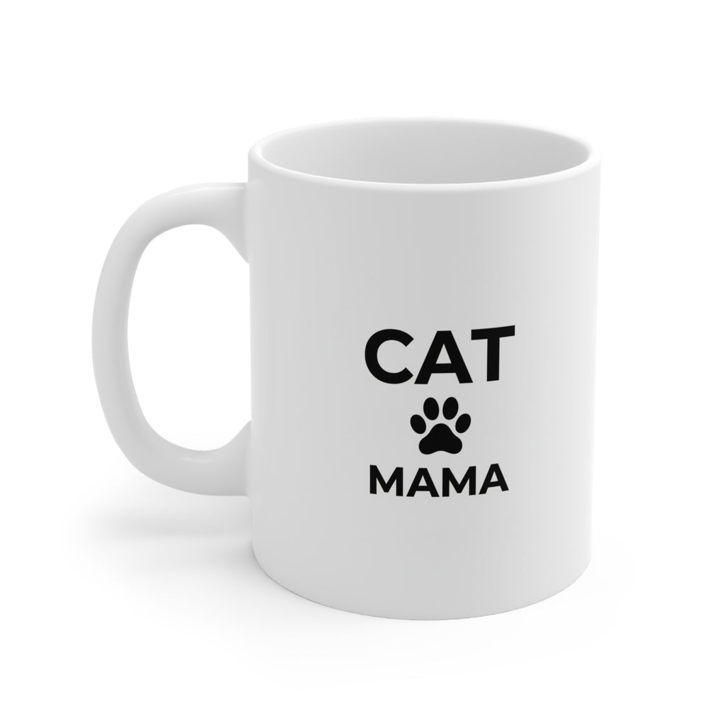 Cat Mama Ceramic Mug — 11oz & 15oz Paw Print Coffee Cup