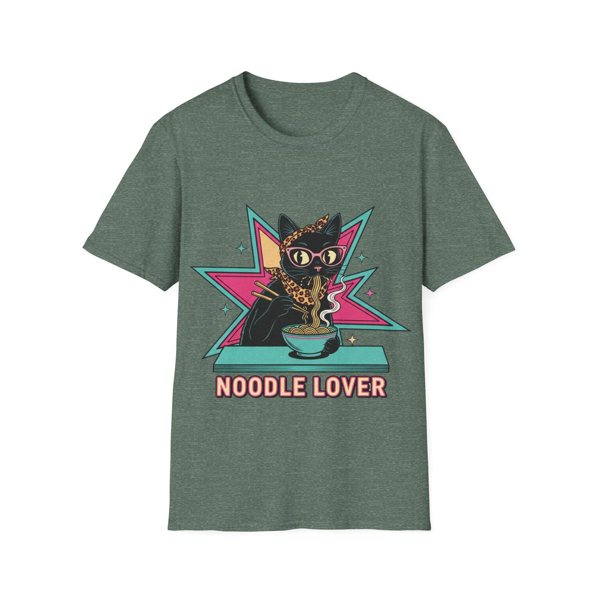 Noodle Lover Cat T-Shirt — Retro Kawaii Ramen Graphic Tee