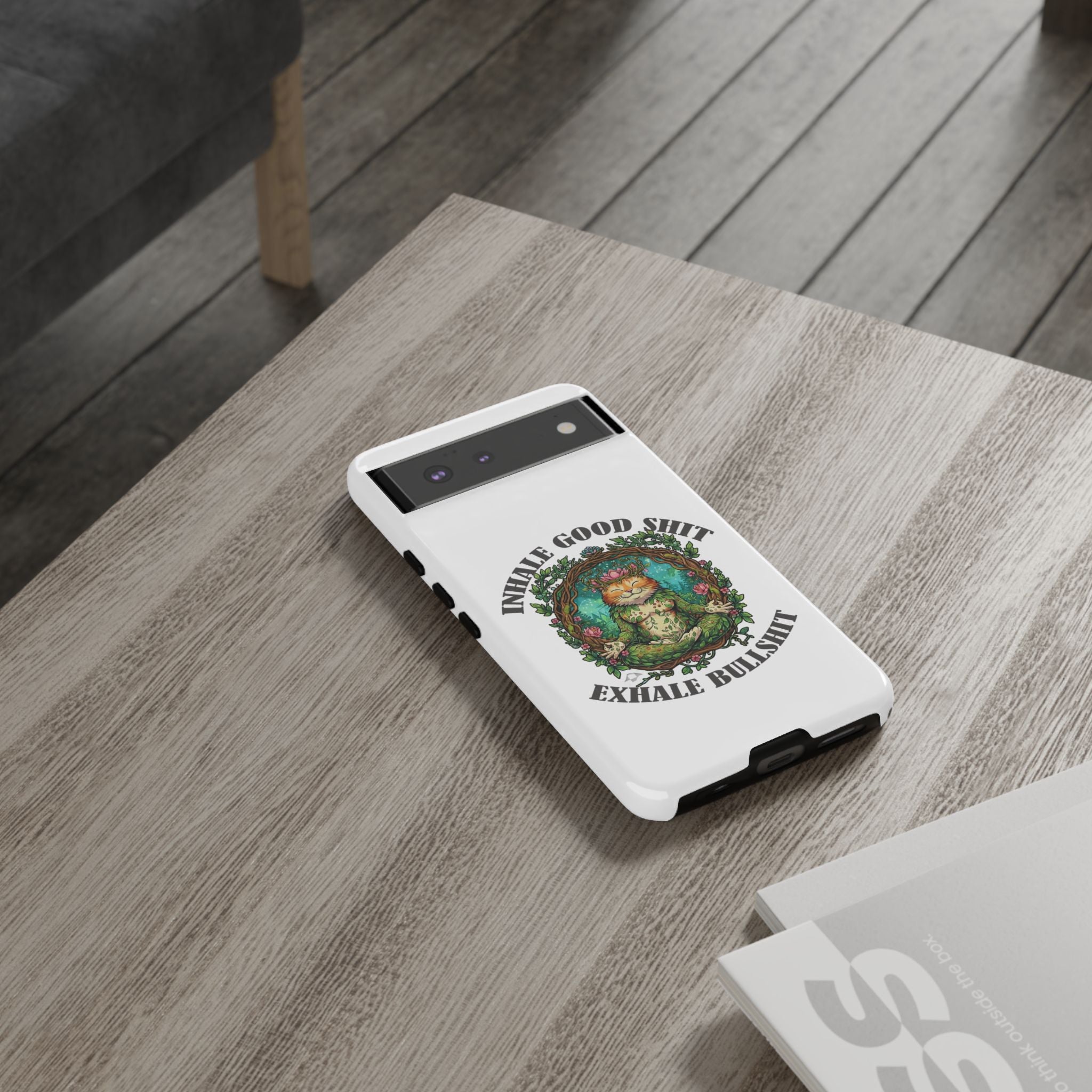 Phone Case - "Inhale Good Shit, Exhale Bullshit" Zen Cat Protective Case