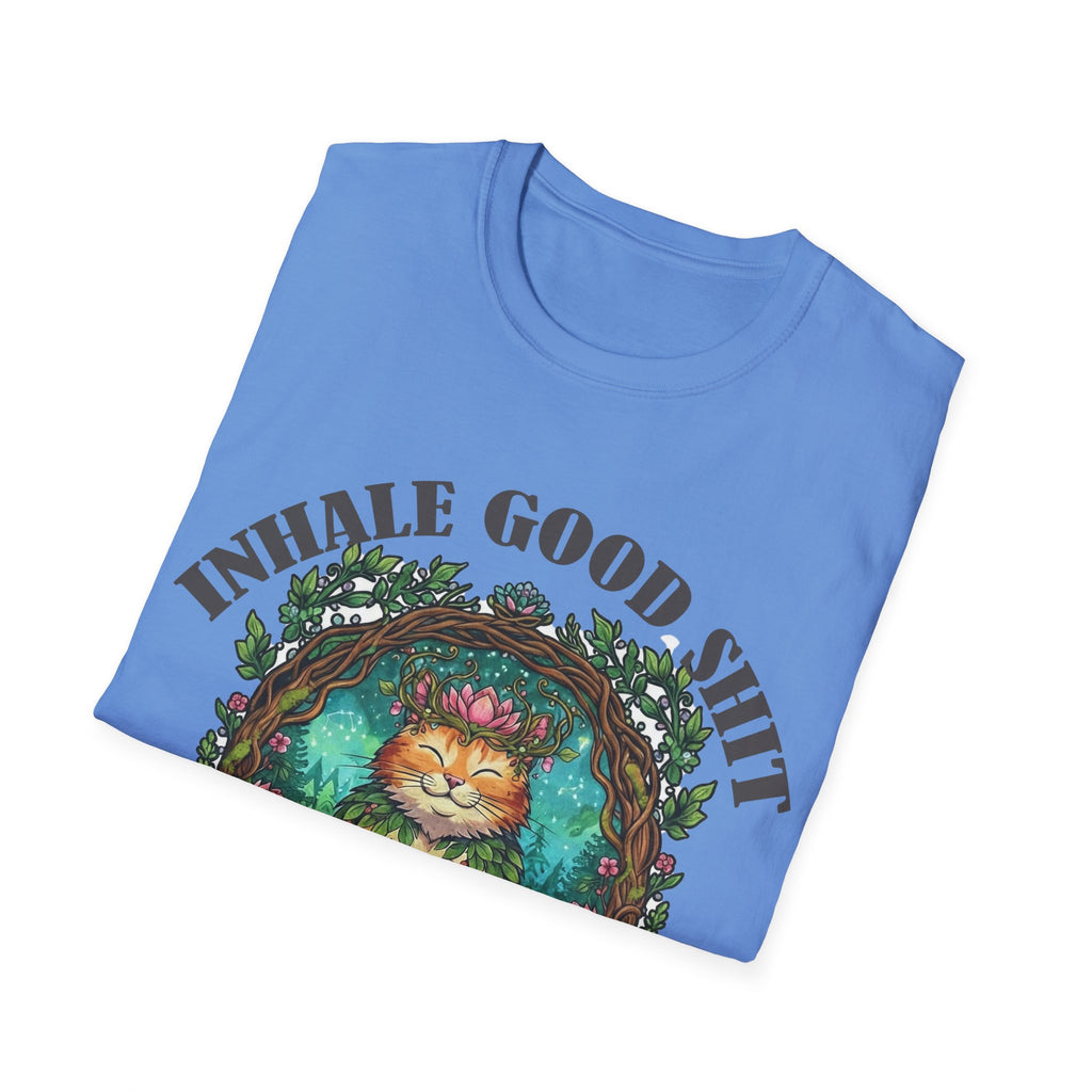 Meditating Cat T-Shirt — "Inhale Good Shit, Exhale Bullshit" Funny Zen