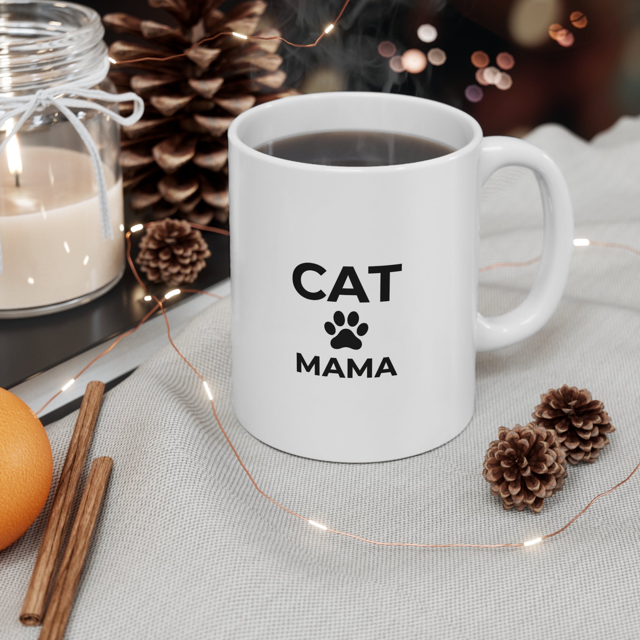 Cat Mama Ceramic Mug — 11oz & 15oz Paw Print Coffee Cup