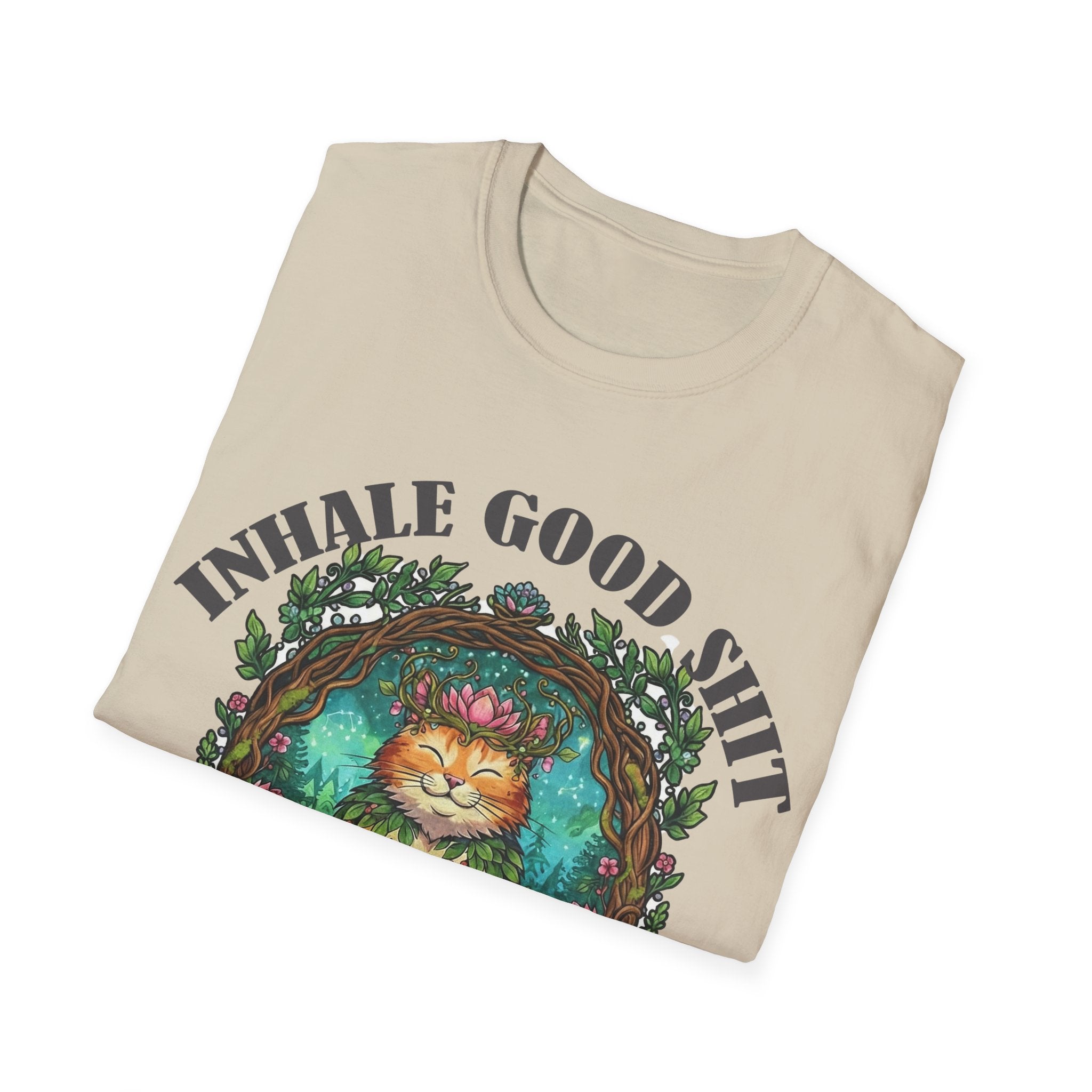 Meditating Cat T-Shirt — "Inhale Good Shit, Exhale Bullshit" Funny Zen