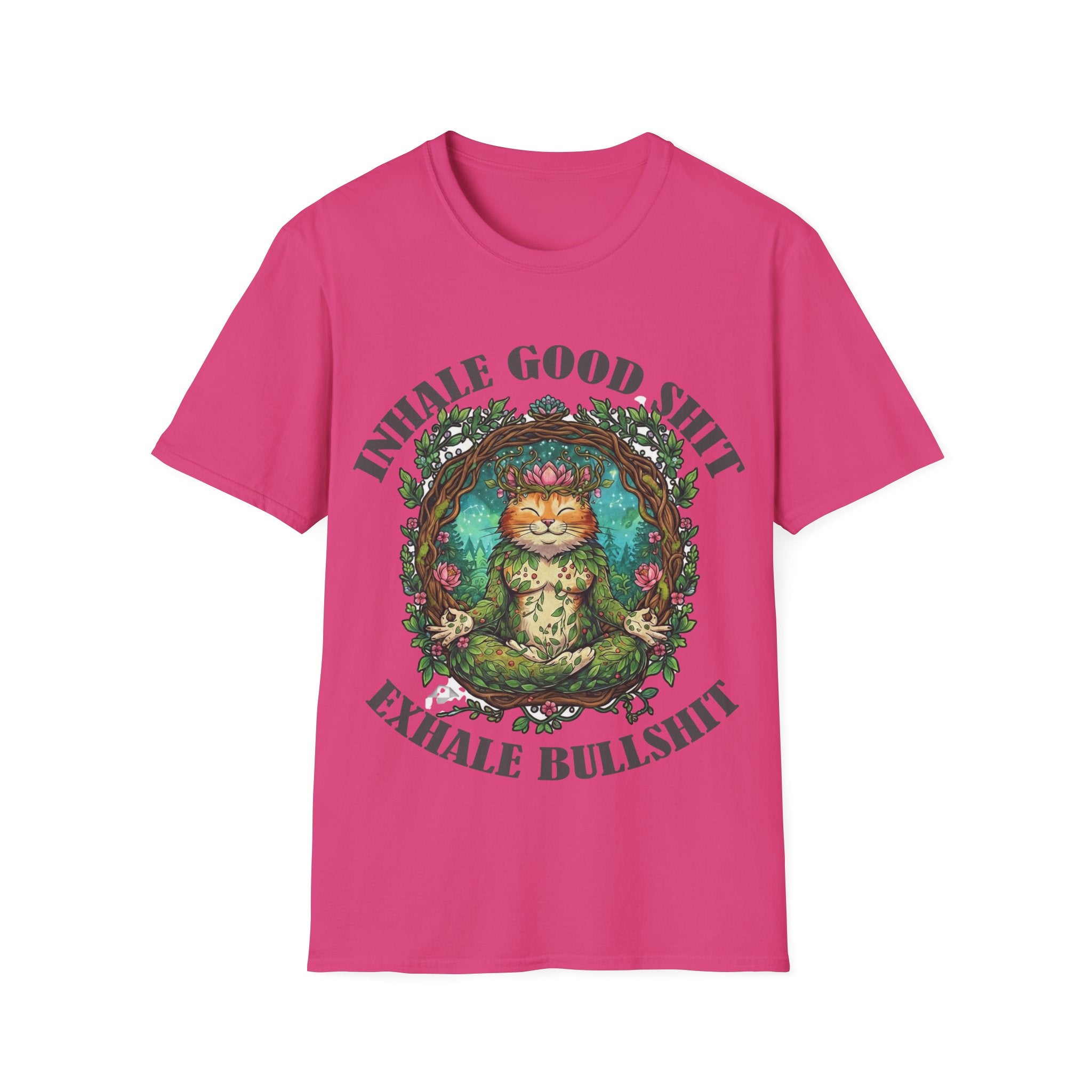 Meditating Cat T-Shirt — "Inhale Good Shit, Exhale Bullshit" Funny Zen