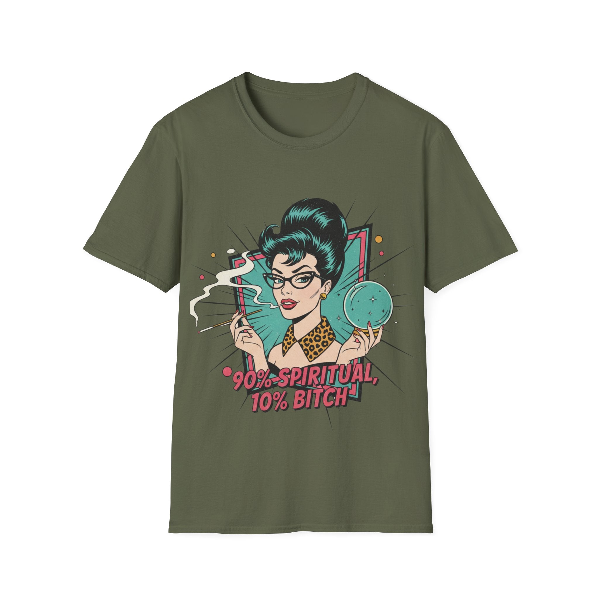 Spiritual Witch Retro T‑Shirt — “90% Spiritual 10% Bitch” Crystal Ball Tee