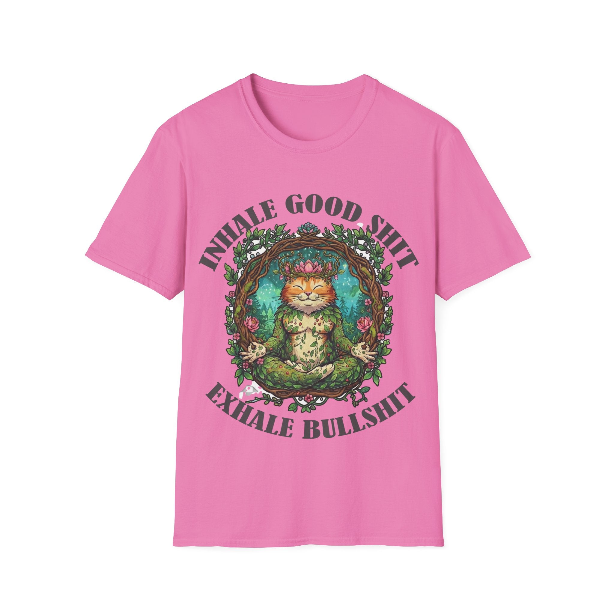 Meditating Cat T-Shirt — "Inhale Good Shit, Exhale Bullshit" Funny Zen