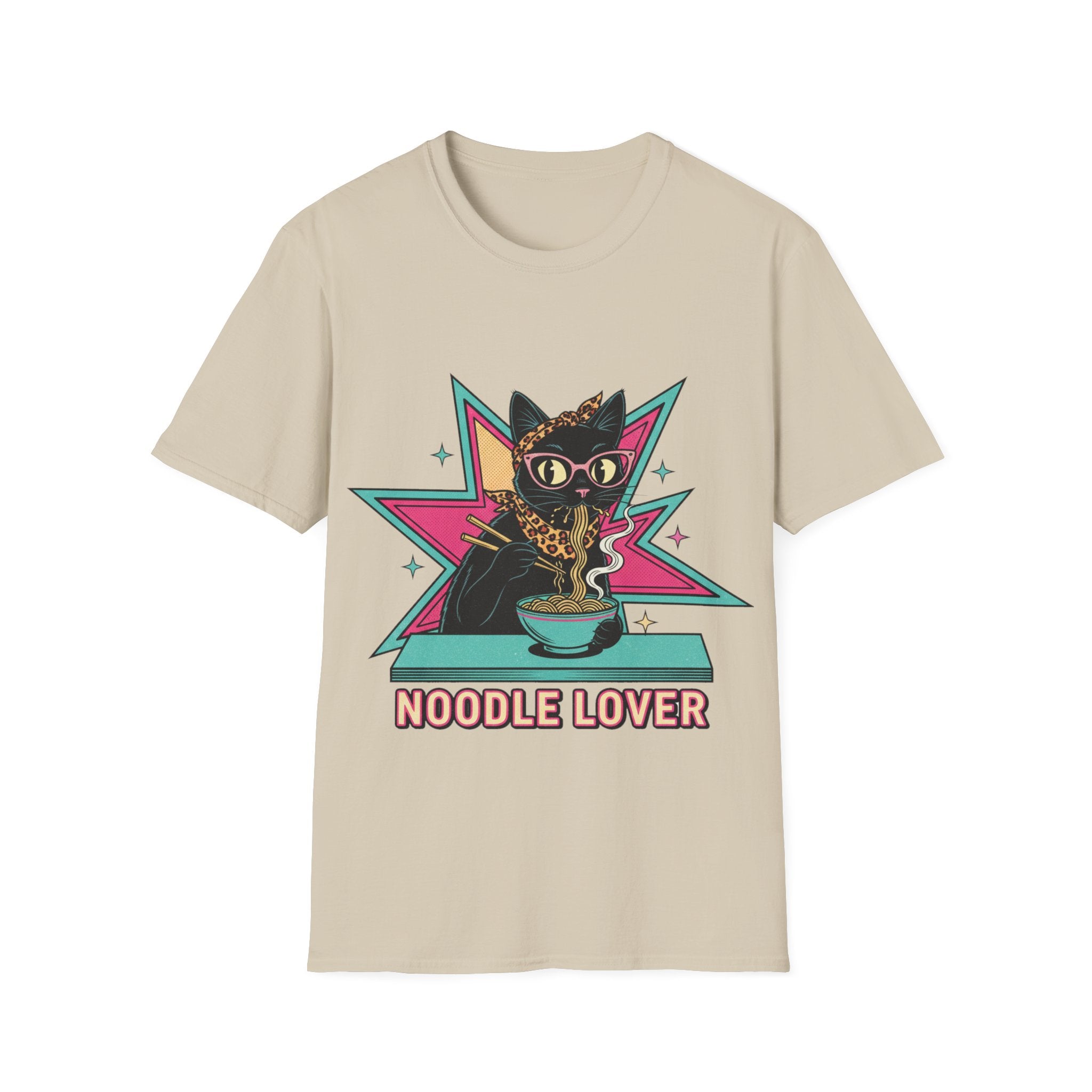 Noodle Lover Cat T-Shirt — Retro Kawaii Ramen Graphic Tee