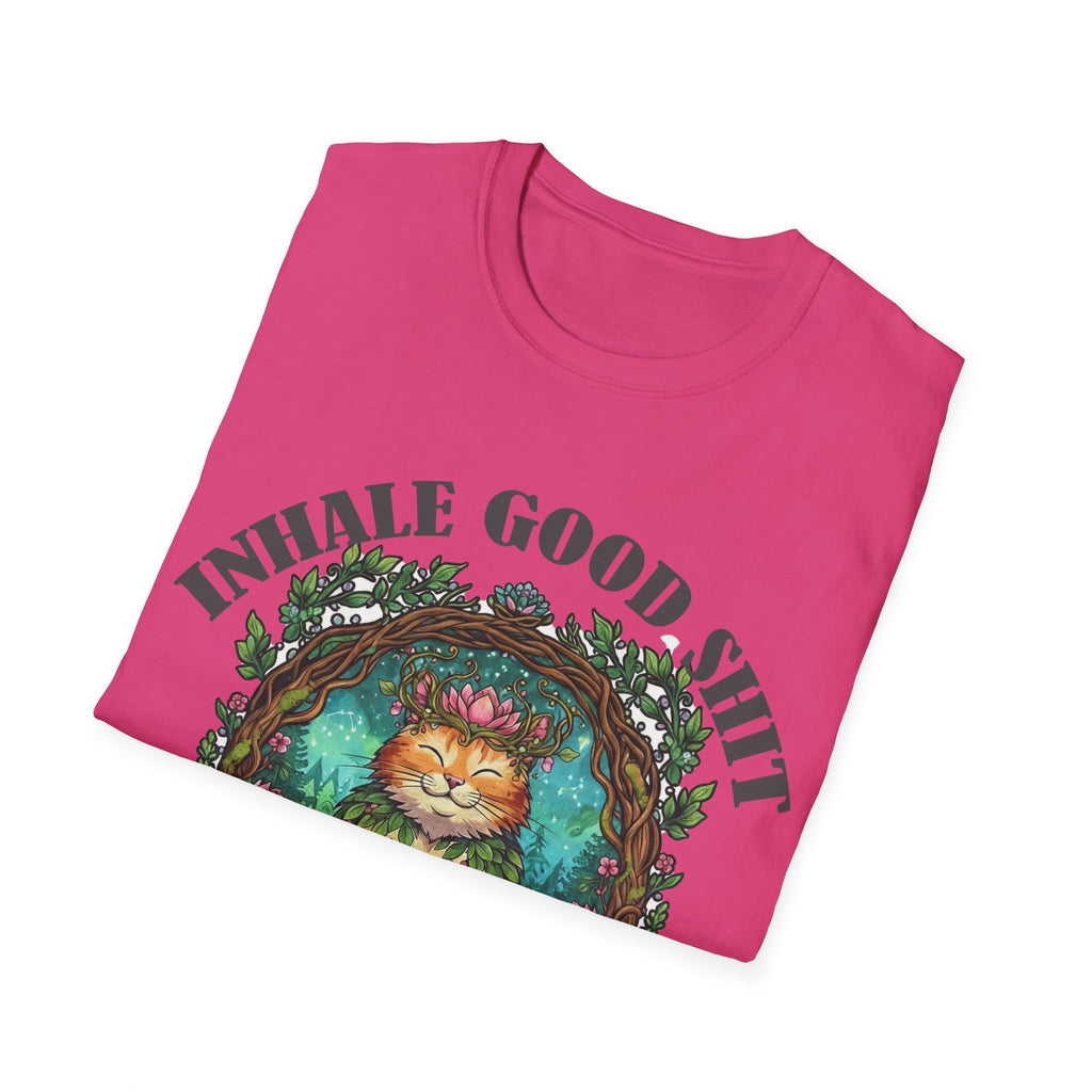 Meditating Cat T-Shirt — "Inhale Good Shit, Exhale Bullshit" Funny Zen