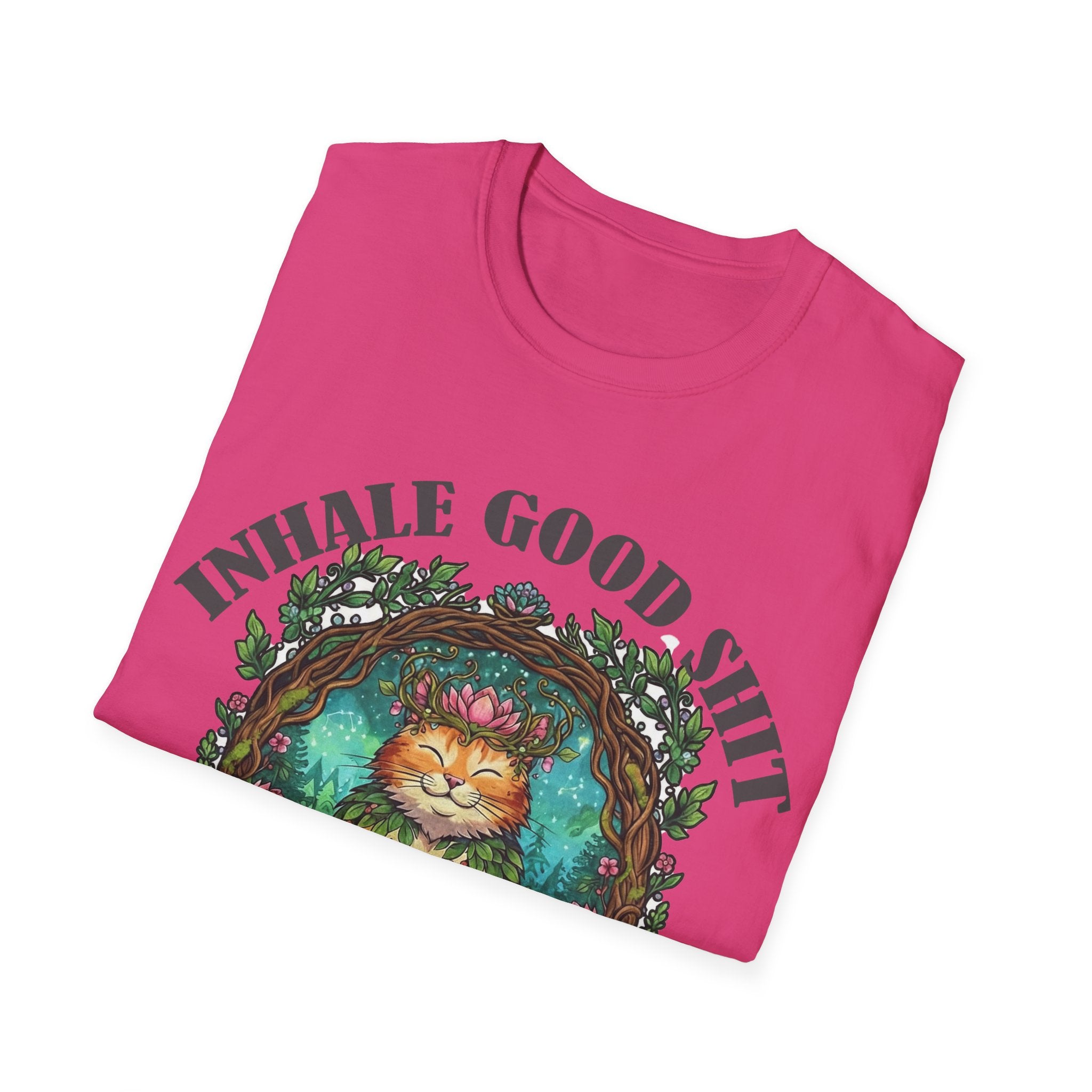 Meditating Cat T-Shirt — "Inhale Good Shit, Exhale Bullshit" Funny Zen